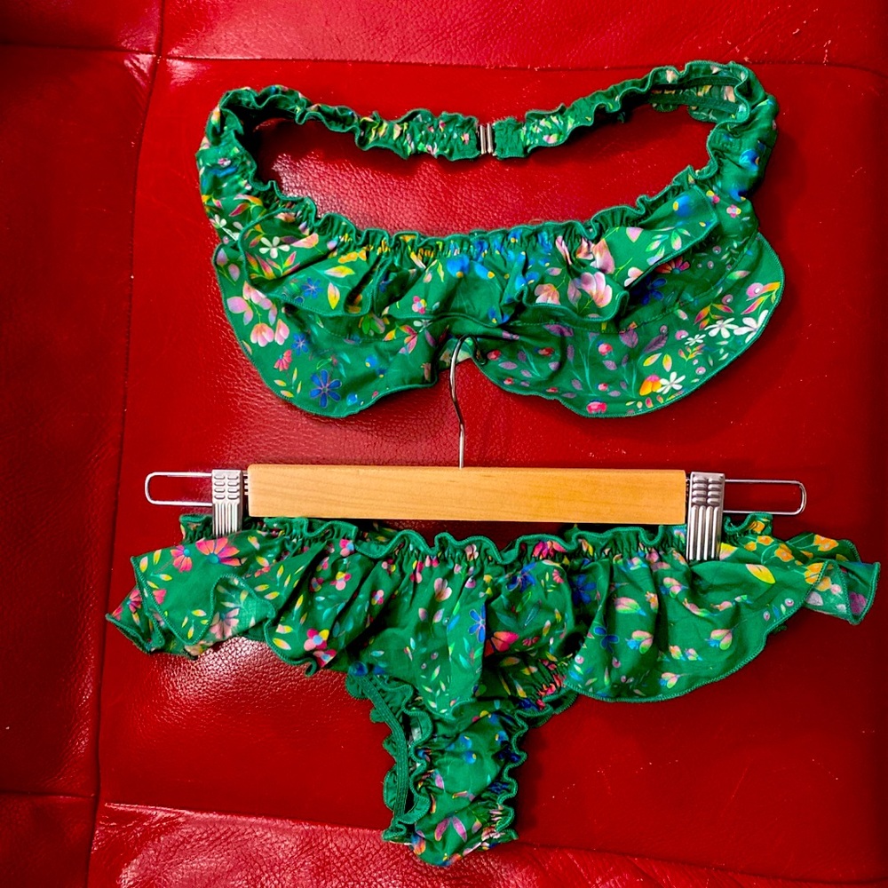 COPY - Cynthia Rowley floral ruffle bikini— ruffle bandeau and ruffle semi-thong
